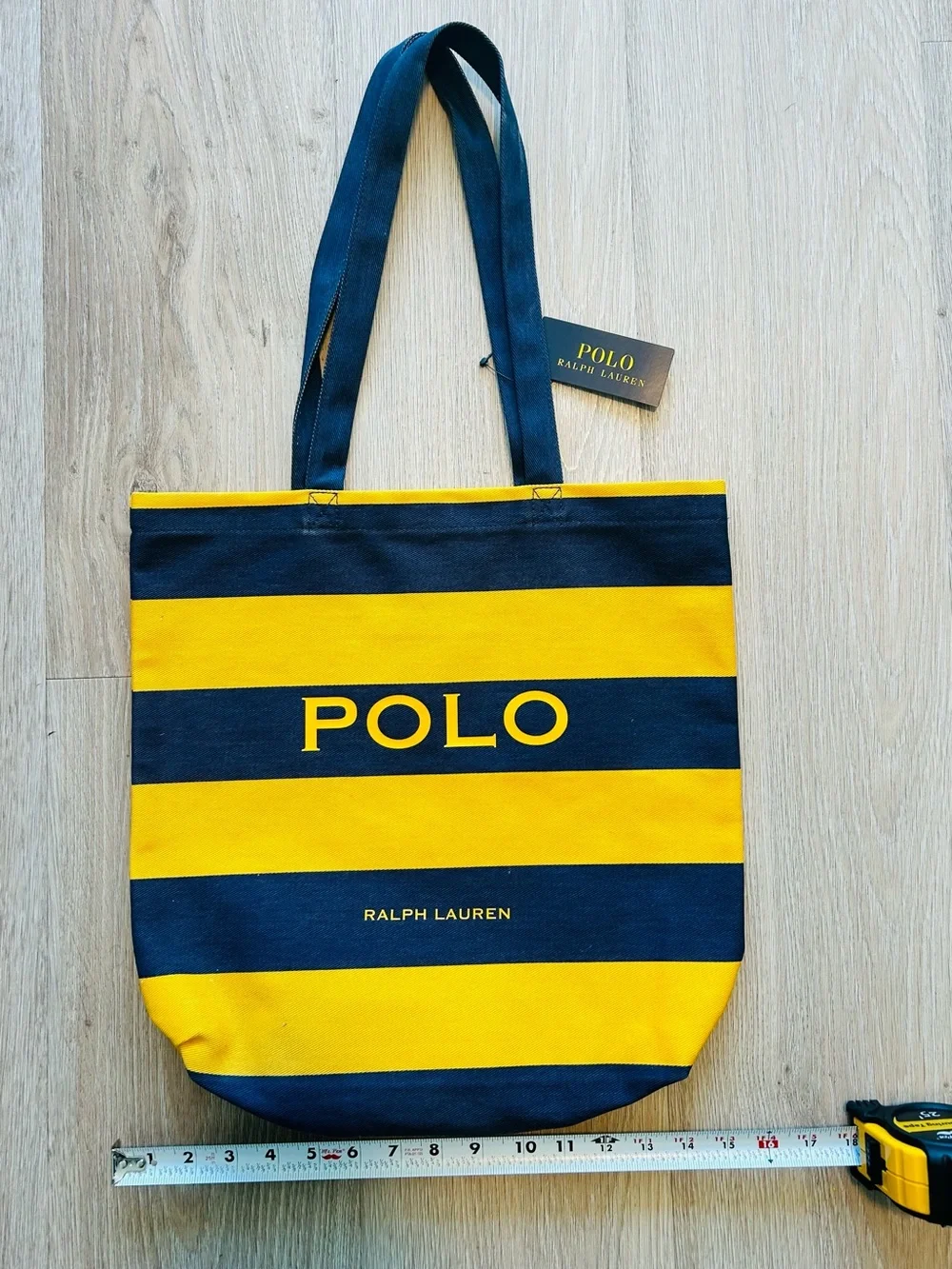 Polo by Ralph Lauren Bold Navy and Yellow Striped Canvas Tote NWT